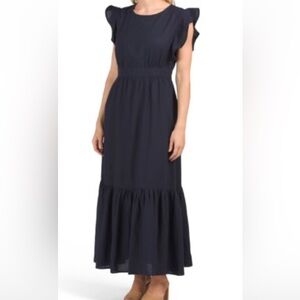 For Cynthia flutter ruffle sleeve linen blend maxi dress